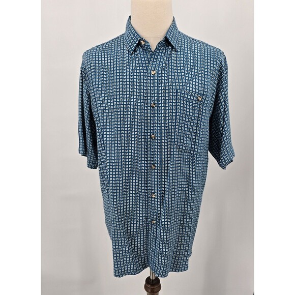 Vintage Tribes From the Land of the Brave Teal Button Front Short Sleeve Shirt L - Picture 2 of 7